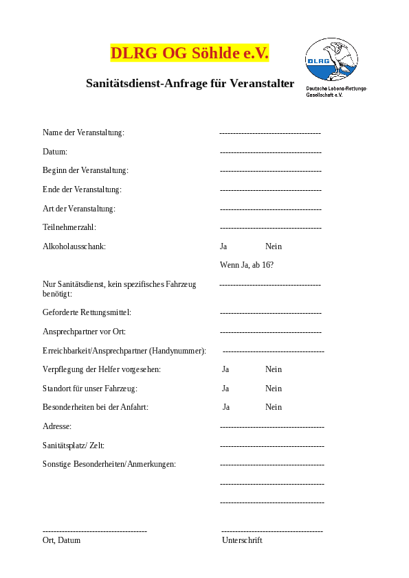 Sanitätsdienst-Anfrage